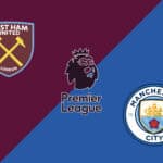 Imagem de logos dos times West Ham United e Manchester City, com o logo da Premier League ao centro.
