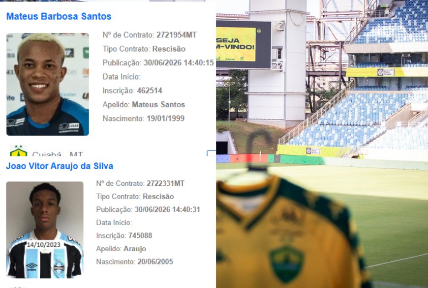 Cuiabá inicia "reformulação" e confirma saídas de Mateus Santos e João Araújo 1 SITE 2 1