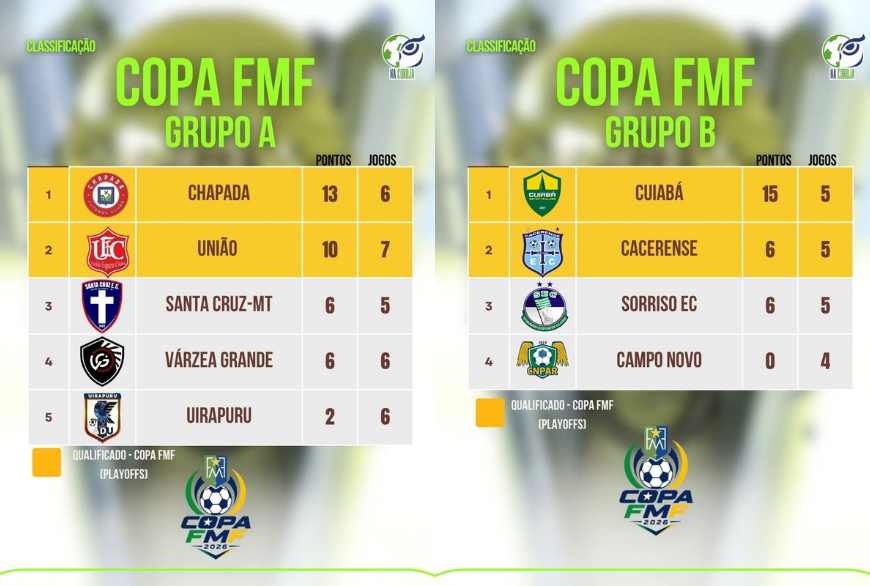 Confira a tabela de classificação  atualizada da Copa FMF após a 8ª rodada